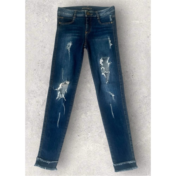 Studio F Denim - Edgy Distressed Skinny Jeans in Deep Blue